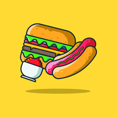 Burger And HotDog Icon Design Illustrations Cartoon Style Suitable eb Landing Page, Banner, Flyer, Sticker, Wallpaper, Background