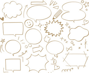 シンプルでおしゃれな吹き出し、茶色、ブラウン、線