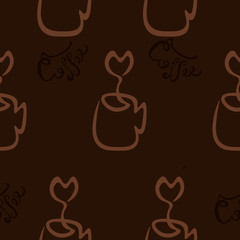 Seamless coffee pattern. Outline. The design of the cafe, shop, bar.