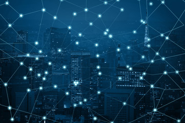 Business network connection and global internat network concept on city background