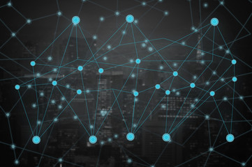 Business network connection and global internat network concept on city background