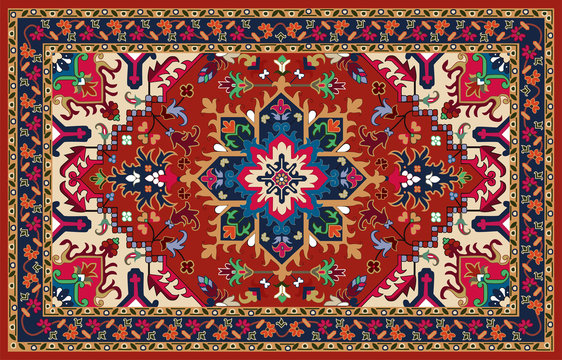 Illustrated Persian carpet original design, tribal texture. 