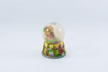 Christmas decoration snow globe on white background