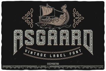 Vintage label font named Asgaard. Strong typeface with capital and small letters and numbers for any your design like posters, t-shirts, logo, labels etc. - 331910538