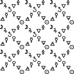 Seamless background with astrological, esoteric and mystical signs. Hand-drawn pattern . Design of Tarot cards, fabric and other surfaces in pastel colors . Vector