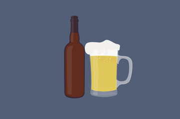 Vector Isolated Illustration of a Beer Bottle and a Beer Jar 