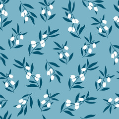 Decorative seamless pattern with leaves and berries. Endless texture.