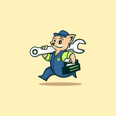 Renovation Building mascot character fox Logo