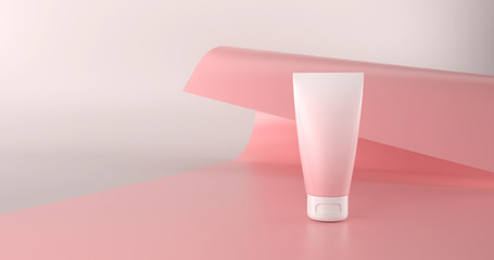 Cosmetic Cream Tube Mockup on pastel colored backgrounds.3d rendering, 