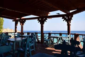 View from the restaurant to the sea beach