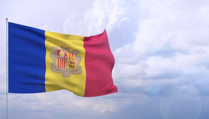 Waving flags of the world - flag of Andorra. 3D illustration.