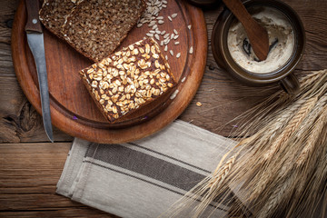 Fototapeta na wymiar Whole Grain rye bread with seeds.