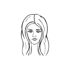 Girl drawn by hand. Feminism concept. Doodle with pretty girl. Vector illustration for card, poster, modern design.