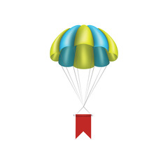 Parachute Banners in the Sky with Empty Color Ribbons for Your Text. Vector illustration of flags for poster, flyer, placard