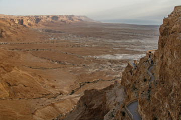 Amazing view overlooking israeli desert landscape from Masada national monument