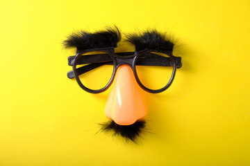 Overhead glasses, nose and mustache on April 1st, April Fool's Day