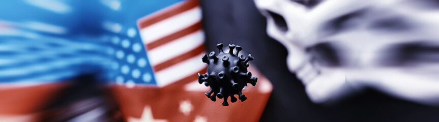 Worldwide pneumonia pandemic. The virus from China. Coronovirus molecule printed model on a 3D...