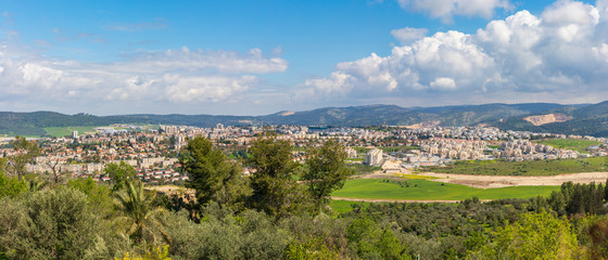 Fototapeta na wymiar Wide panorama of southern districts of Beit Shemesh