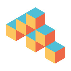 Pyramid of cubes in 3 retro colors. Isometric 3D vector object