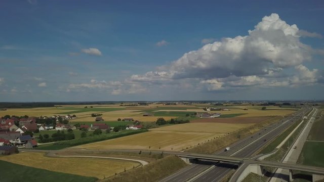 Aerial view of Highway A8 on the swabian alp between Ulm and Merklingen with construction works of the Stuttgart21 railway project