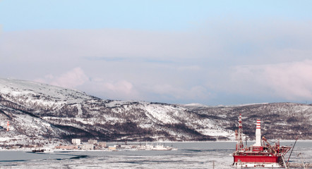 The ice-protected platform Prirazlomnaya to Shipyard no. 35 outside Murmansk