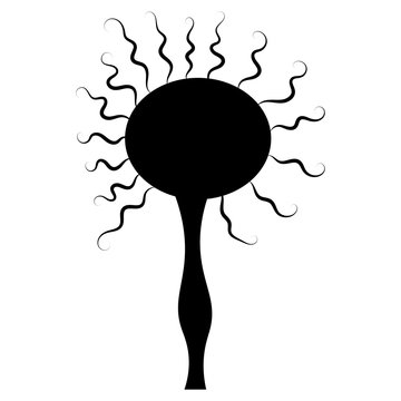 illustration of a tree, black silhouette of a flower nature plant branches leaves