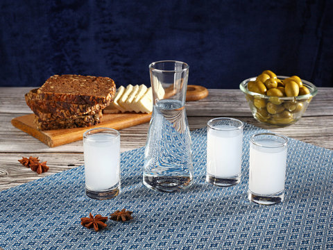 Traditional greek ouzo in shot glasses