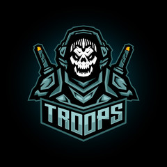 skull in military with two swords for e sports logo or team badge