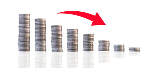 .Reduced liquidity and stock profits and investments, the recession, the financial crisis. The fall of the stock market, an arrow pointing down