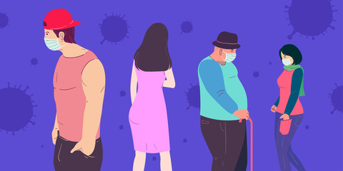 A group of people doing social distancing for preventing corona virus covid - 19