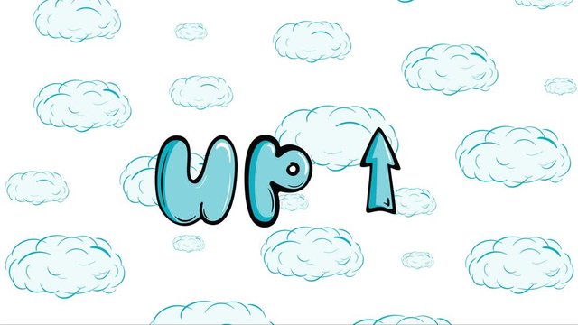 Blue up and arrow with clouds