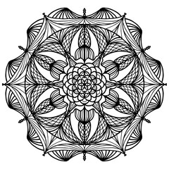 Children coloring, drawing. Leaves set of different plants and trees. Star shape or snowballs. Black and white snowflake.