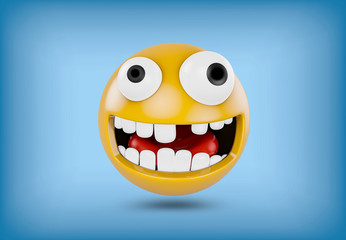 Emoji with a squint and without a tooth - isolated on blue background