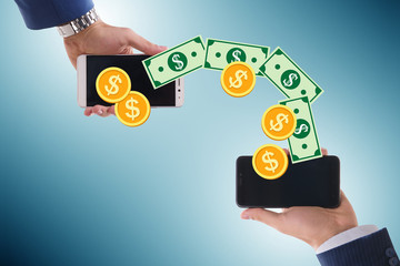 Concept of mobile wallet transfers - 3d rendering