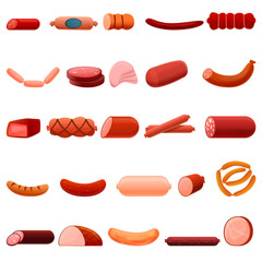 Sausage icons set. Cartoon set of sausage vector icons for web design