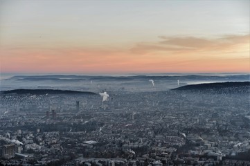Zurich lightly in the fog in the morning mood
