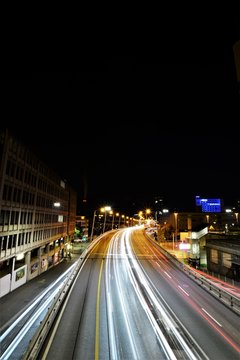 traffic on the hard bridge in zurich switzerland at night