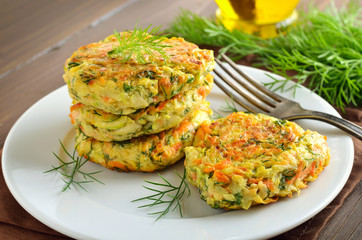 Homemade diet vegetable cutlet from zucchini, carrot, herbs