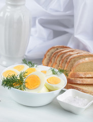 Boiled eggs and bread.