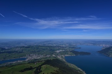 Zugersee and landscape in the mountains over the country in Switzerland