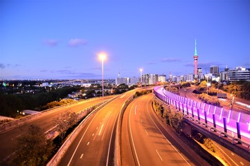 highway at night in auckland in the evening mood in new zealand