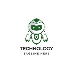 flat technology robot mascot logo