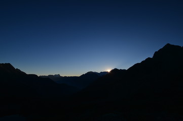 Mountain silhouette in the morning in Switzerland