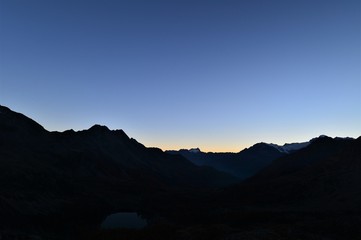 Mountain silhouette in the morning in Switzerland