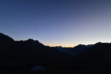 Fototapeta premium Mountain silhouette in the morning in Switzerland