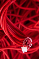 Close-up red electrical cables electrical installation component
