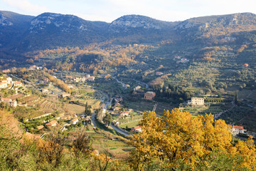 Fototapeta premium Finalborgo (SV), Italy - December 12, 2017: View from Finalborgo castle, Finale Ligure, Liguria, Italy