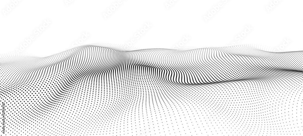 Aufkleber Wave of particles. Futuristic point wave. Vector illustration. Abstract background with a dynamic wave. Wave 3d.