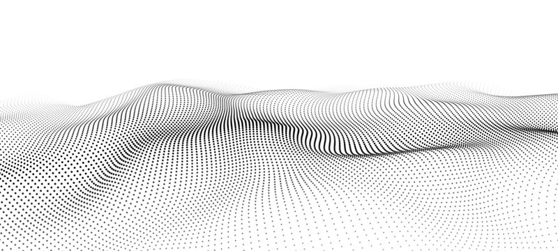 Wave of particles. Futuristic point wave. Vector illustration. Abstract background with a dynamic wave. Wave 3d.