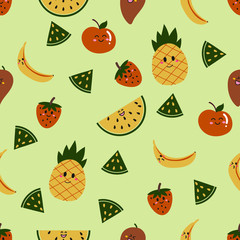 fruit, pineapple, strawberry, watermelon, banana seamless pattern vector design for fashion, fabric, wallpaper, scarf and all prints